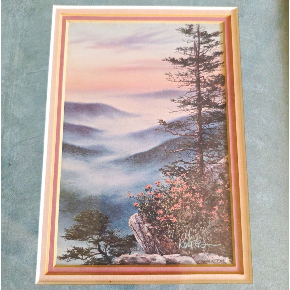 Robert A. Tino Signed Landscape Print Mountains Trees Matted & Framed VTG